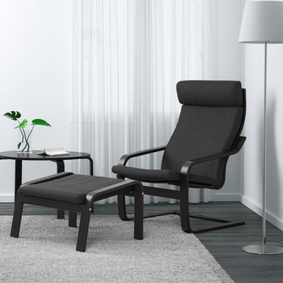 POÄNG Sillón, negro-café/Hillared carbón