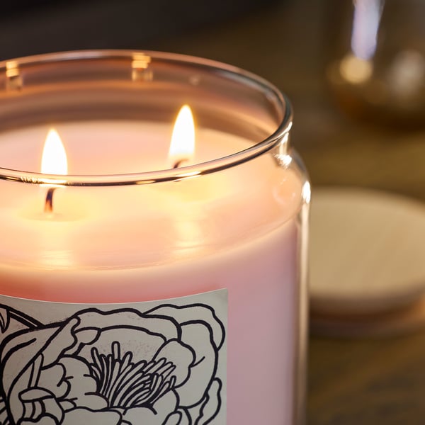PRAKTHÄGER Vela aromática+vaso+tapa/2 mechas, Flores rosas rosa claro, 100 hr