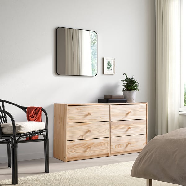 RAST Cómoda de 6 cajones, pino, 124x68 cm