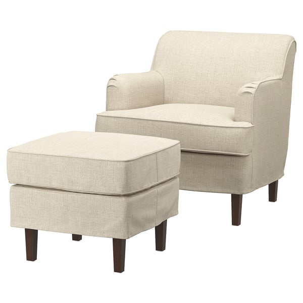 ROCKSJÖN Sillón con taburete, Kilanda beige claro