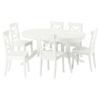 ROSENTORP / ROSENTORP Mesa y 6 sillas, blanco/blanco, 160/215x110 cm