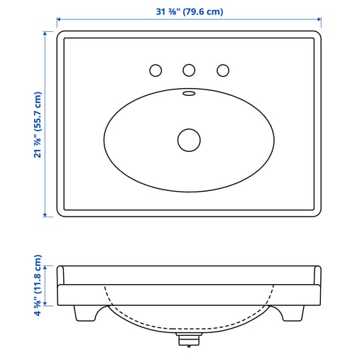 RUTSJÖN Lavabo, blanco Bimando de 8", 80x56 cm