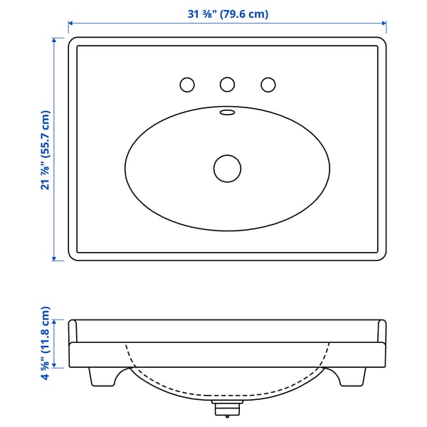 RUTSJÖN Lavabo con trampa de agua, blanco Bimando de 8", 79.6x55.7 cm