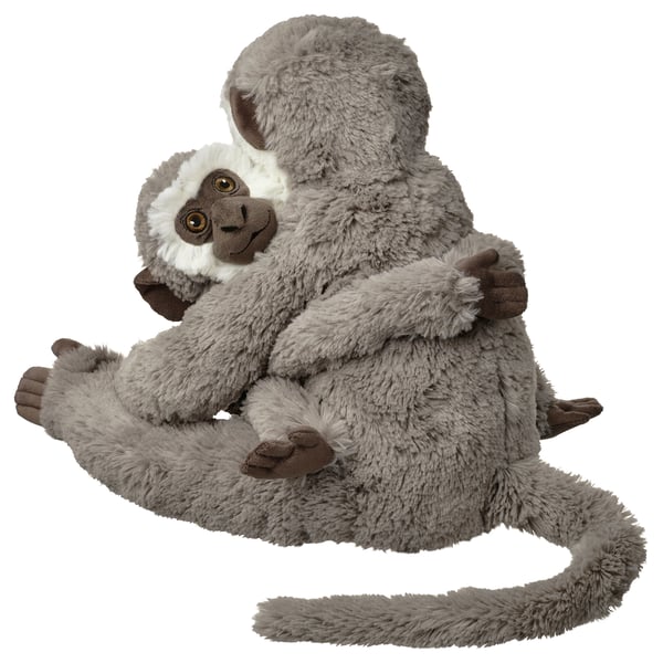 SANDLÖPARE Peluche, mono vervet con bebé/gris, 32 cm