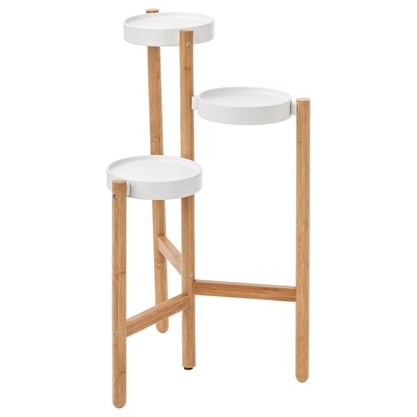 SATSUMAS Pedestal para plantas, bambú/blanco, 78 cm