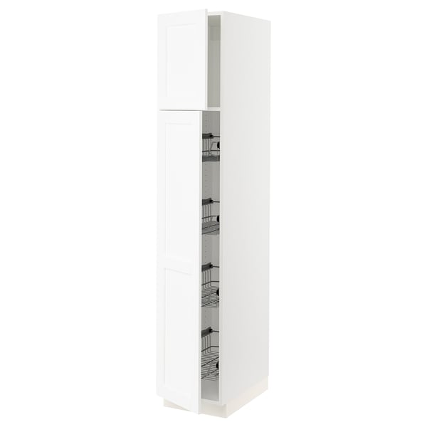 SEKTION Gabinete alto 2 puertas c/canasta, blanco Enköping/blanco efecto madera, 38x61x203 cm