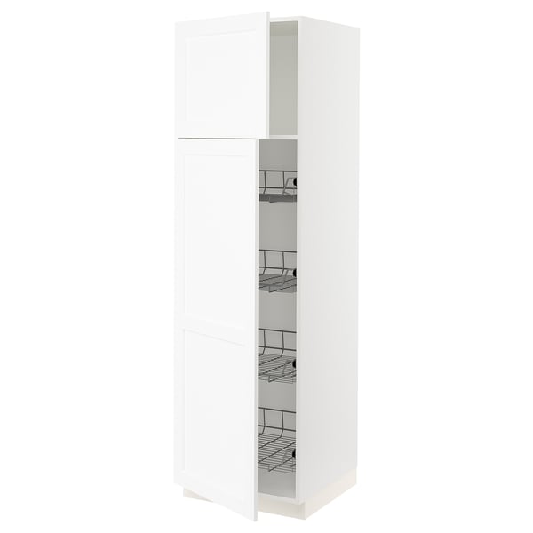 SEKTION Gabinete alto 2 puertas c/canasta, blanco Enköping/blanco efecto madera, 61x61x203 cm