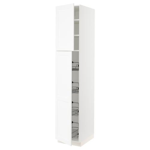 SEKTION Gabinete alto 2 puertas c/canasta, blanco Enköping/blanco efecto madera, 46x61x229 cm