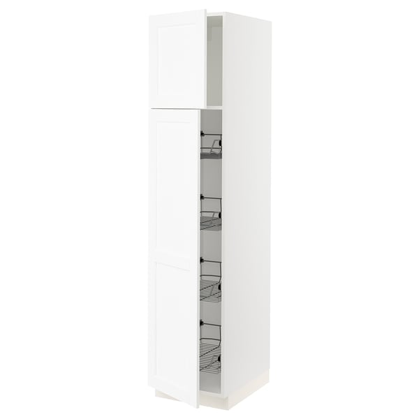 SEKTION Gabinete alto 2 puertas c/canasta, blanco Enköping/blanco efecto madera, 46x61x203 cm