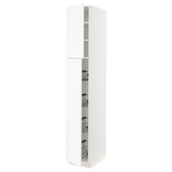 SEKTION Gabinete alto 2 puertas c/canasta, blanco Enköping/blanco efecto madera, 38x61x229 cm