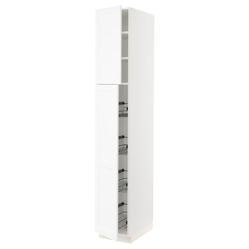 SEKTION Gabinete alto 2 puertas c/canasta, blanco Enköping/blanco efecto madera, 38x61x229 cm