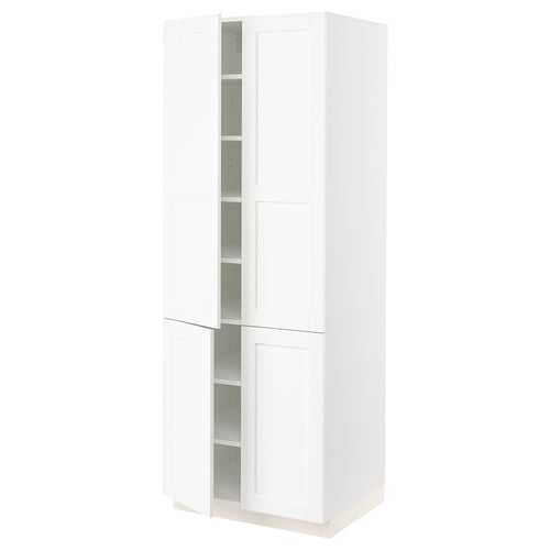 SEKTION Gabinete alto 4 puertas c/estantes, blanco Enköping/blanco efecto madera, 76x61x203 cm