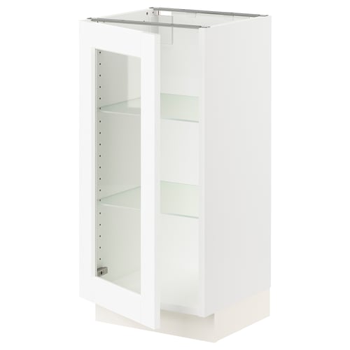 SEKTION Gabinete bajo 1 puerta vidrio, blanco Enköping/blanco efecto madera, 38x37x76 cm