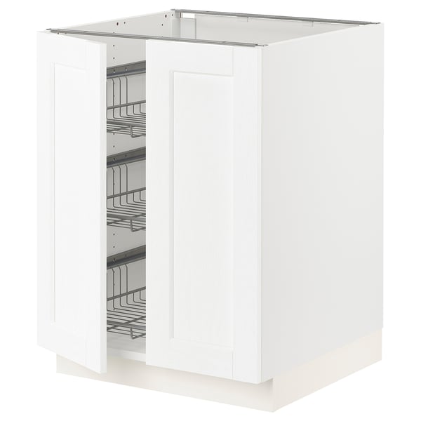 SEKTION Gabinete bajo 2 puertas c/canasta, blanco Enköping/blanco efecto madera, 61x61x76 cm