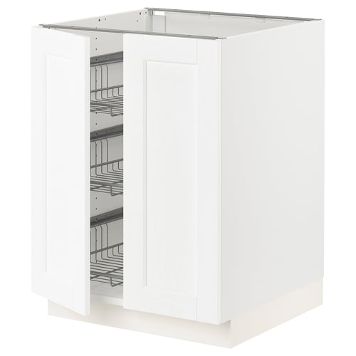 SEKTION Gabinete bajo 2 puertas c/canasta, blanco Enköping/blanco efecto madera, 61x61x76 cm