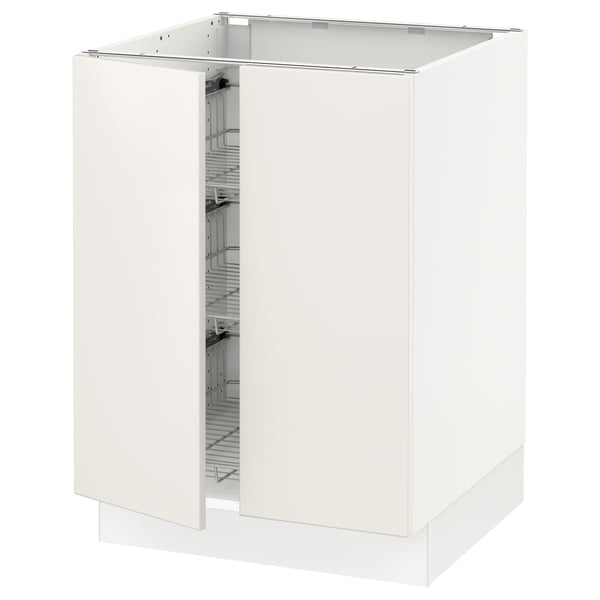 SEKTION Gabinete bajo 2 puertas c/canasta, blanco/Veddinge blanco, 61x61x76 cm