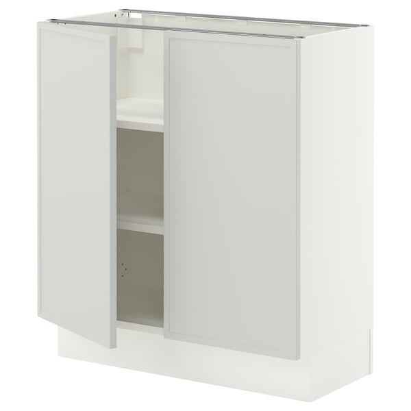SEKTION Gabinete bajo 2 puertas c/estantes, blanco/Aspudden gris claro, 76x37x76 cm