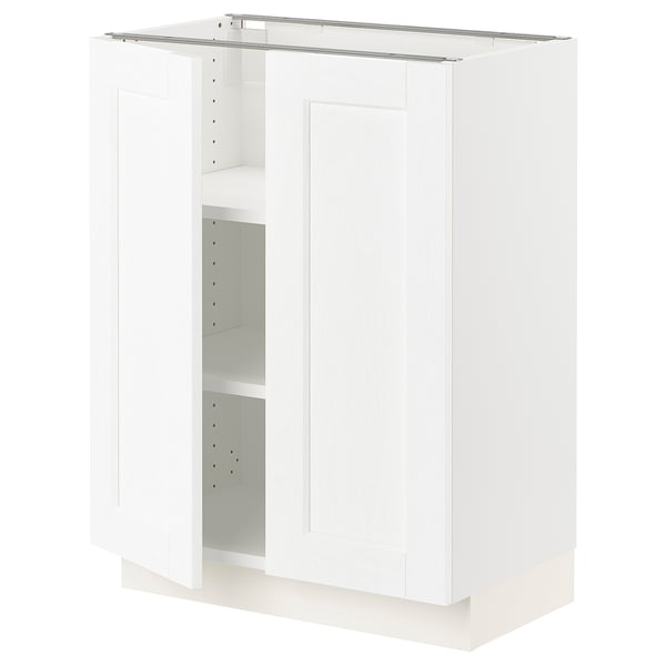 SEKTION Gabinete bajo 2 puertas c/estantes, blanco Enköping/blanco efecto madera, 61x37x76 cm