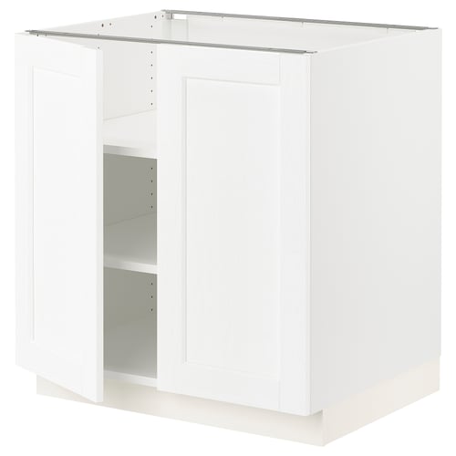 SEKTION Gabinete bajo 2 puertas c/estantes, blanco Enköping/blanco efecto madera, 76x61x76 cm