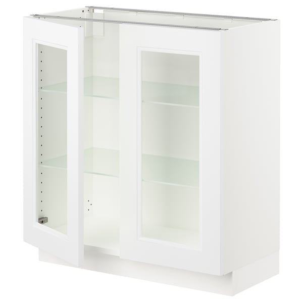 SEKTION Gabinete bajo 2 puertas vidrio, blanco/Axstad blanco mate, 76x37x76 cm