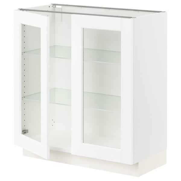 SEKTION Gabinete bajo 2 puertas vidrio, blanco Enköping/blanco efecto madera, 76x37x76 cm