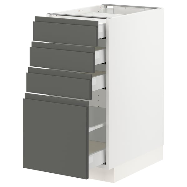 SEKTION Gabinete bajo 4 cajones, blanco Maximera/Voxtorp gris oscuro, 38x61x76 cm