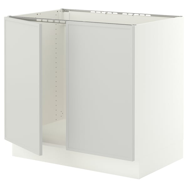 SEKTION Gabinete bajo p/ tarja 2 puertas, blanco/Aspudden gris claro, 91x61x76 cm