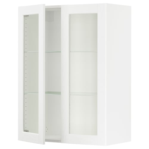 SEKTION Gabinete de pared 2 puertas vidrio, blanco Enköping/blanco efecto madera, 76x37x102 cm