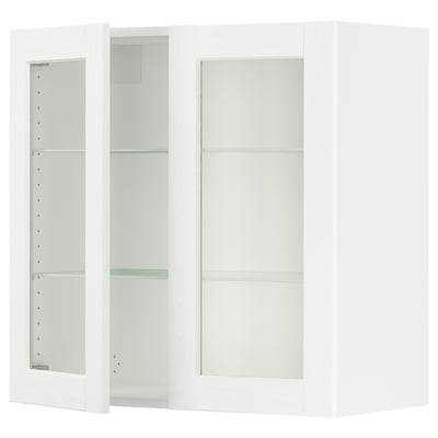 SEKTION Gabinete de pared 2 puertas vidrio, blanco Enköping/blanco efecto madera, 76x37x76 cm