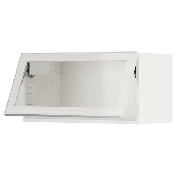 SEKTION Gabinete pared 1 puerta horizontal, blanco/Hejsta Vidrio transparente blanco, 76x37x38 cm