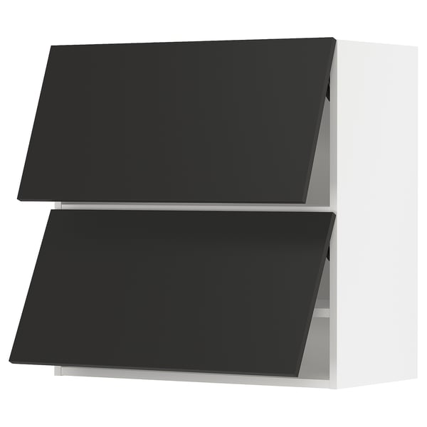 SEKTION Gabinete pared 2 puertas horizontal, blanco/Nickebo Carbón mate, 76x37x76 cm