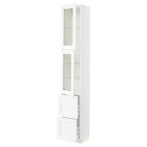 SEKTION / MAXIMERA Gabin alto 2 prtas vidrio 2 cjnes, blanco Enköping/blanco efecto madera, 38x37x229 cm