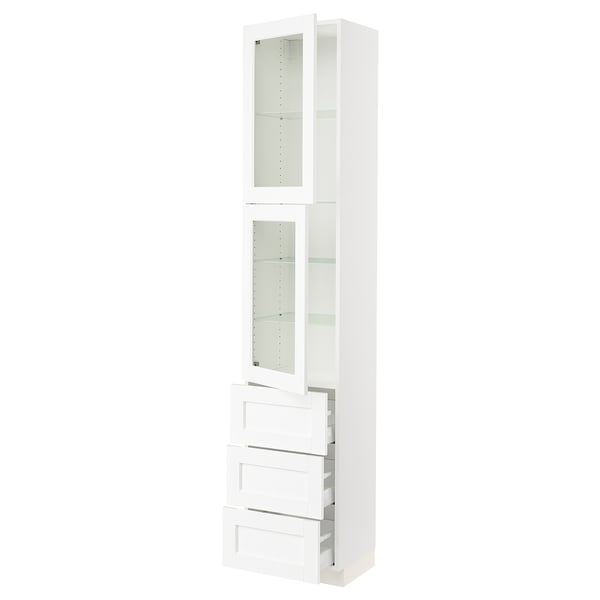 SEKTION / MAXIMERA Gabin alto 2 prtas vidrio 3 cjnes, blanco Enköping/blanco efecto madera, 46x37x229 cm