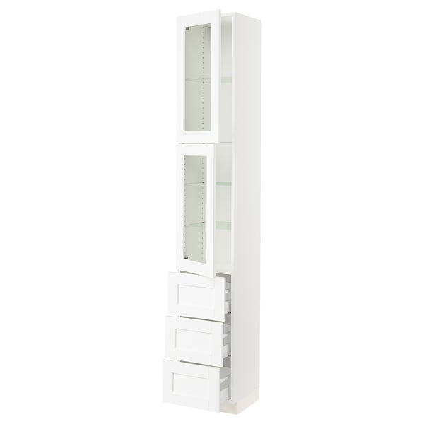 SEKTION / MAXIMERA Gabin alto 2 prtas vidrio 3 cjnes, blanco Enköping/blanco efecto madera, 38x37x229 cm