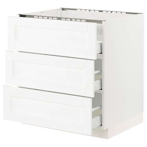 SEKTION / MAXIMERA Gabin bajo p/parilla 3 cajones, blanco Enköping/blanco efecto madera, 76x61x76 cm