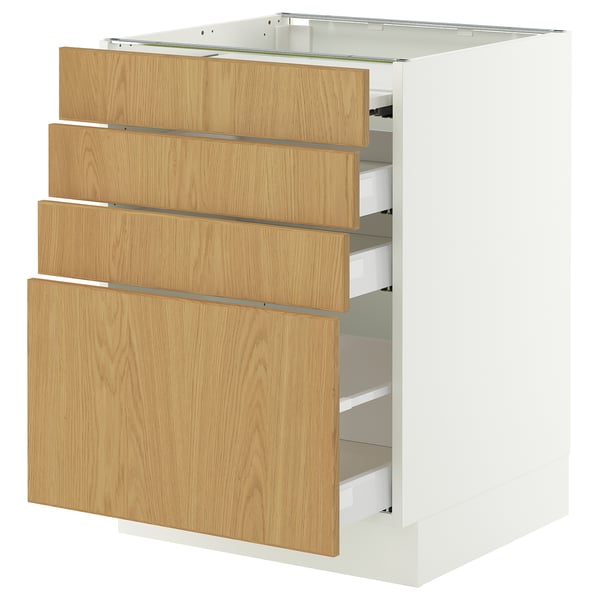 SEKTION / MAXIMERA Gabin bajo sup extensible 3 cajnes, blanco/Sinarp chapa roble, 61x61x76 cm