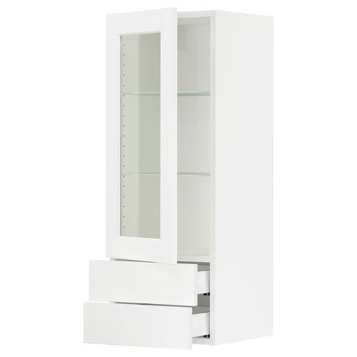 SEKTION / MAXIMERA Gabin pared 1 prta vidrio 2 cajones, blanco Enköping/blanco efecto madera, 38x37x102 cm