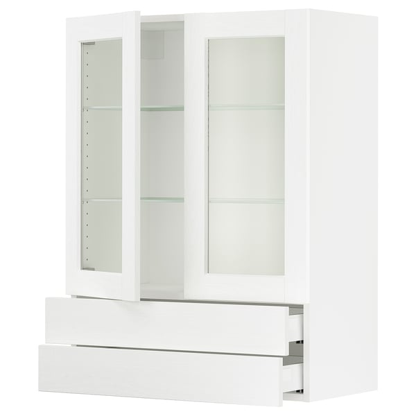 SEKTION / MAXIMERA Gabin pared 2 prtas vidrio 2 cjnes, blanco Enköping/blanco efecto madera, 76x37x102 cm
