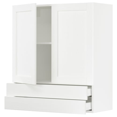 SEKTION / MAXIMERA Gabin pared 2 puertas 2 cajones, blanco Enköping/blanco efecto madera, 91x37x102 cm