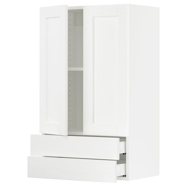 SEKTION / MAXIMERA Gabin pared 2 puertas 2 cajones, blanco Enköping/blanco efecto madera, 61x37x102 cm