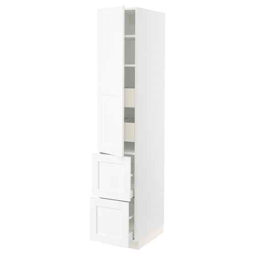 SEKTION / MAXIMERA Gabinete alto 1 puerta 4 cajones, blanco Enköping/blanco efecto madera, 38x61x203 cm