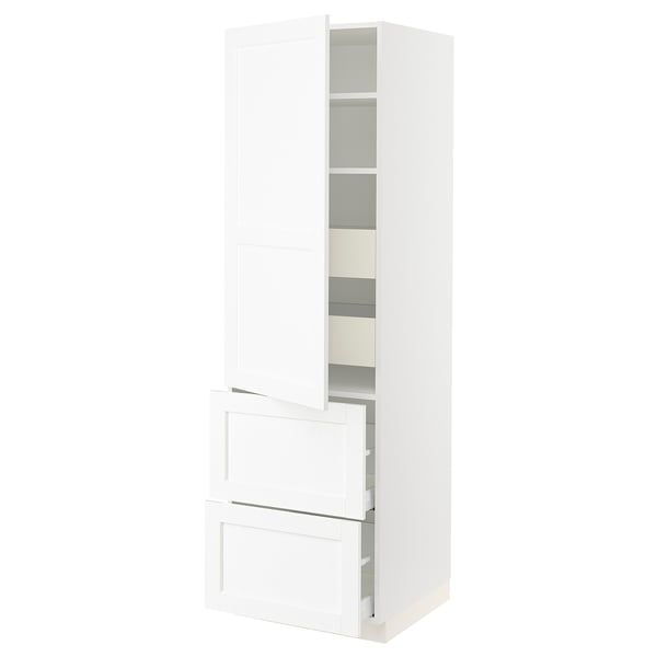 SEKTION / MAXIMERA Gabinete alto 1 puerta 4 cajones, blanco Enköping/blanco efecto madera, 61x61x203 cm