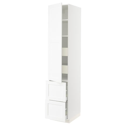 SEKTION / MAXIMERA Gabinete alto 1 puerta 4 cajones, blanco Enköping/blanco efecto madera, 46x61x229 cm