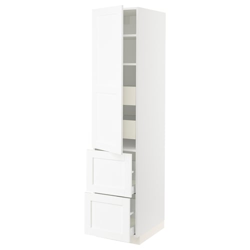 SEKTION / MAXIMERA Gabinete alto 1 puerta 4 cajones, blanco Enköping/blanco efecto madera, 46x61x203 cm