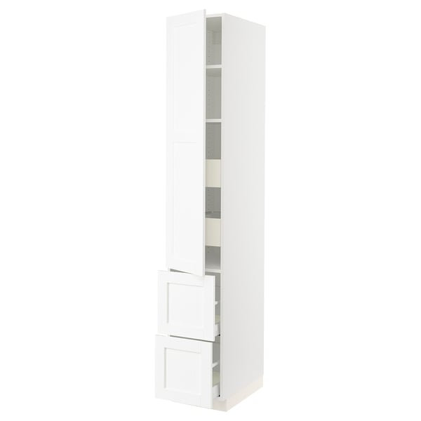 SEKTION / MAXIMERA Gabinete alto 1 puerta 4 cajones, blanco Enköping/blanco efecto madera, 38x61x229 cm