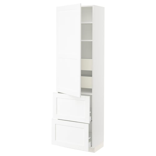 SEKTION / MAXIMERA Gabinete alto 1 puerta 4 cajones, blanco Enköping/blanco efecto madera, 61x37x203 cm