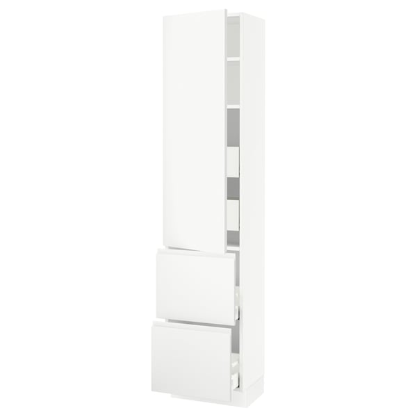 SEKTION / MAXIMERA Gabinete alto 1 puerta 4 cajones, blanco/Voxtorp blanco mate, 46x37x203 cm