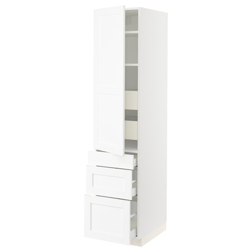 SEKTION / MAXIMERA Gabinete alto 1 puerta 5 cajones, blanco Enköping/blanco efecto madera, 46x61x203 cm