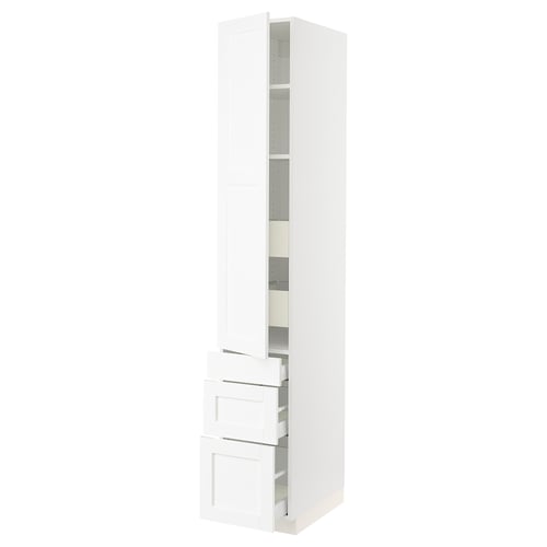SEKTION / MAXIMERA Gabinete alto 1 puerta 5 cajones, blanco Enköping/blanco efecto madera, 38x61x229 cm