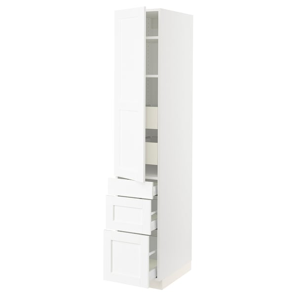 SEKTION / MAXIMERA Gabinete alto 1 puerta 5 cajones, blanco Enköping/blanco efecto madera, 38x61x203 cm